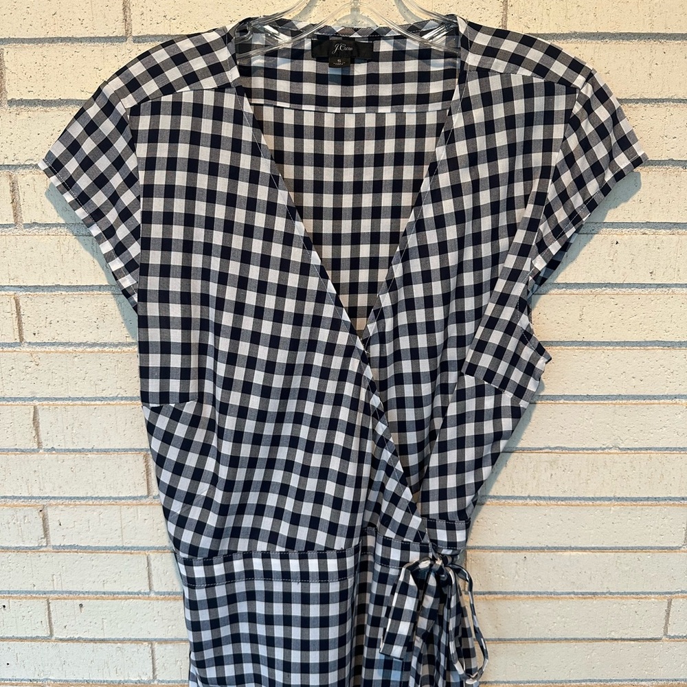 J. Crew Black and White Gingham Midi Dress